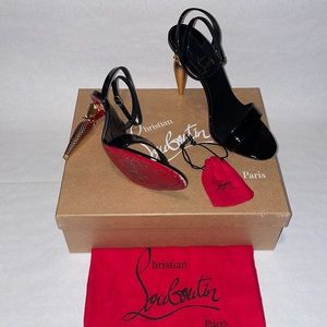 Christian Louboutin Lip Queen Red Sole Sandals EU 40 US 10 Black/Gold Pumps Heel